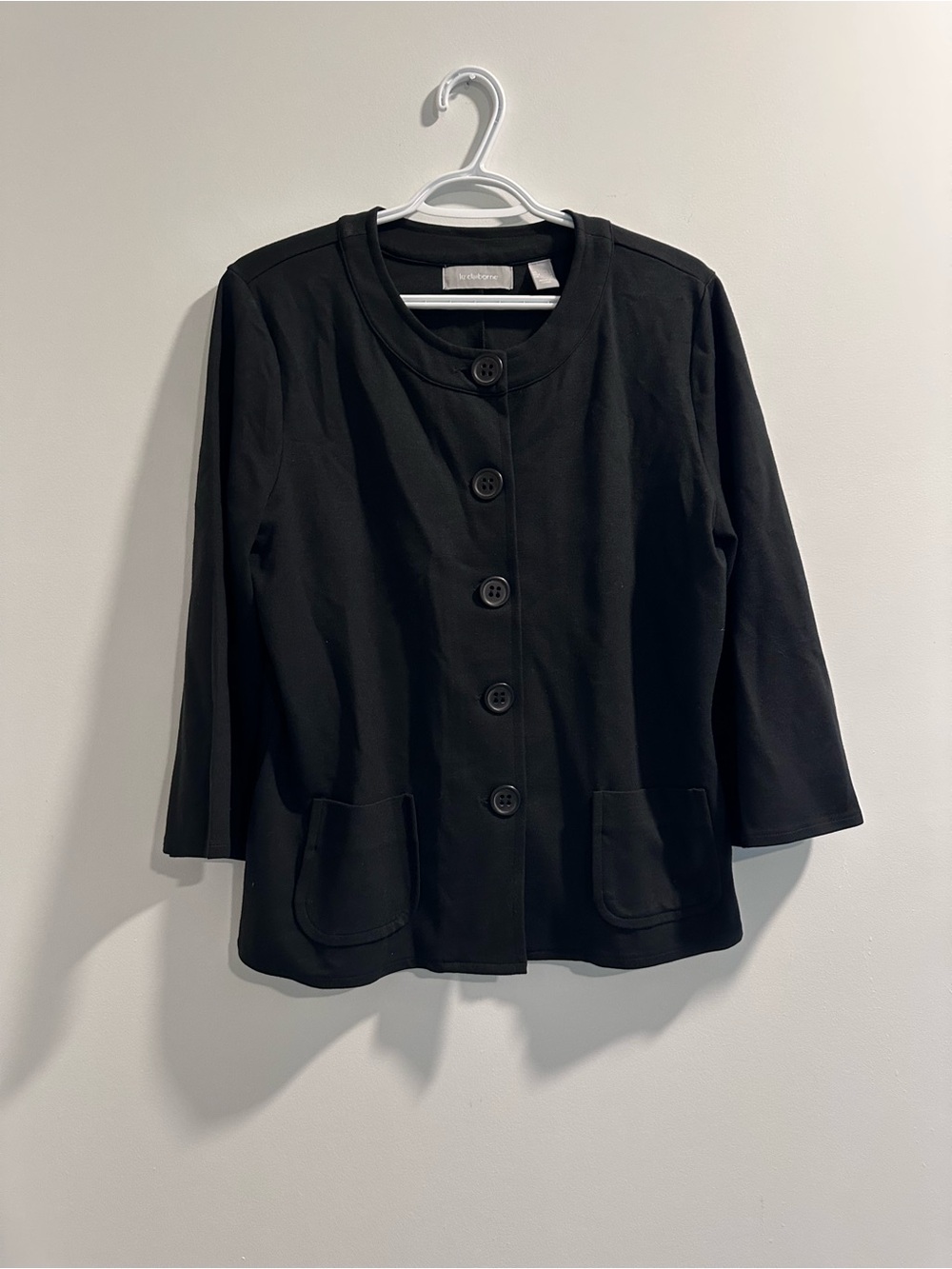 Liz Claiborne Black Round-Neck Button Front Jacket